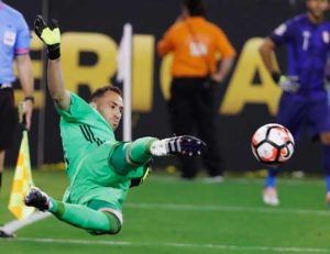 David Ospina No.1 of Colombia makes a save during the overtime shootout against Peru during the Quarterfinal match of Copa America Centenario at MetLife Stadium on Saturday in East Rutherford, New Jersey. AFP PHOTO