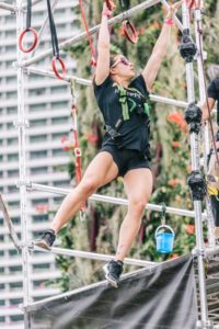 Zoe Pond-McPherson works on the rings during the Under Armour Test of Will finals held at the Gardens by the Bay in Singapore. CONTRIBUTED PHOTO