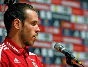 Wales’ midfielder Gareth Bale speaks during a press conference in Dinard on Thursday during the Euro 2016 football tournament.  AFP PHOTO