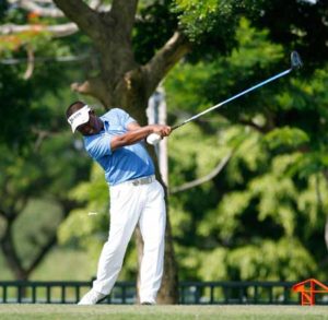 Tony Lascuna reacts on a flubbed birdie-chip try on No. 13. CONTRIBUTED PHOTO