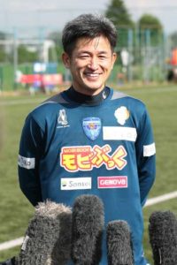 This file photo taken on November 12, 2015 shows professional football player Kazuyoshi Miura, then at 48 years of age, speaking to reporters as he extended his J-League career after signing a new deal with Yokohama FC in Yokohama, suburban Tokyo. AFP PHOTO