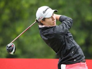 Carlota Ciganda hits her tee shot on the 7th hole during the first round of the Meijer LPGA Classic at Blythefield Country Club on Friday in Belmont, Michigan.  AFP PHOTO 