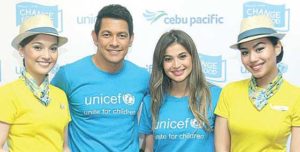 Two of the country’s most famous celebrities join a partnership between Unicef and Cebu Pacific to raise funds aboard flights for a program to ensure Filipino children proper nutrition for the first 1,000 days of their lives