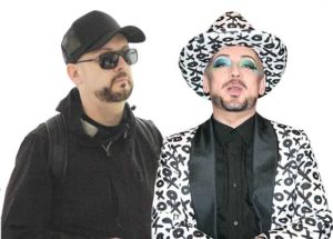 ‘He’s George O’Dowd, and I’m Boy George.’ Culture Club’s frontman draws a line between his personal and professional lives, as captured on his arrival at NAIA (left) and his familiar flamboyant self at his news conference Photos by Abby Palmones and Ruy Martinez