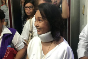 HAPPY TO BE FREE Former President Gloria Arroyo beams as she prepares to leave the Veterans Memorial Medical Center where she was detained for four years. CONTRIBUTED PHOTO