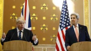 British Foreign Secretary Boris Johnson and US Secretary of State John Kerry. AFP PHOTO