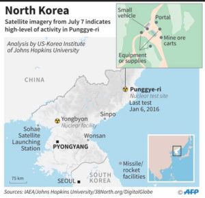 DANGER ZONE Map showing North Korea’s main nuclear test site, where satellite imagery indicates a high-level of activity. AFP PHOTO