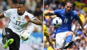 Germany’s defender Jerome Boateng (left) in Paris on June 16, and Italy’s defender Leonardo Bonucci in Toulouse on June 17.  AFP PHOTOS