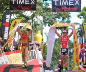 Tim Reed (left) and Caroline Steffen head chase for Ironman 70.3 As-Pac honors. CONTRIBUTED PHOTO