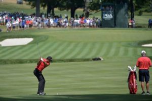  Jason Day of Australia hits an approach shot during a practice round prior to the 2016 PGA Championship at Baltusrol Golf Club on Friday in Springfield, New Jersey.  AFP PHOTO