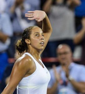 Madison Keys of the United States celebrates her victory over Venus Williams of the United States during day four of the Rogers Cup at Uniprix Stadium on Friday in Montreal, Quebec, Canada. AFP PHOTO 