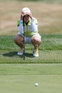 Karrie Webb of Australia lines up a putt on the 17th hole during the four-ball session of the 2016 UL International Crown at the Merit Club on Saturday in Chicago, Illinois. AFP PHOTO