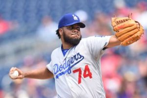 Kenley Jansen No. 74 of the Los Angeles Dodgers pitches in the ninth inning for his 28th save during a baseball game against the Washington Nationals at Nationals Park on Friday in Washington, D.C.   AFP PHOTO