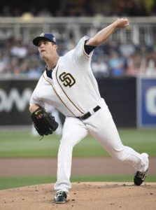 Drew Pomeranz No.13 of the San Diego Padres pitches during the first inning of a baseball game against the New York Yankees at PETCO Park on Sunday in San Diego, California. AFP PHOTO