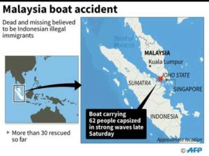 An Agence France-Press graphic locating Malaysia’s Joho state, where a ship carrying 62 people capsized during the weekend.