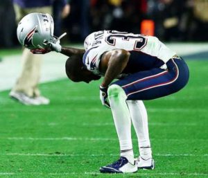 Brandon Browner No.39 of the New England Patriots reacts after an interception against the Seattle Seahawks during Super Bowl XLIX at University of Phoenix Stadium on February 1, 2015 in Glendale, Arizona. AFP PHOTO