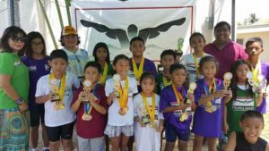 The Most Outstanding Swimmer awardees in the Novice Division pose with Philippine Swimming League Secretary General Maria Susan Benasa, Atty. Christine dela Cruz, and Aklan standouts Kyla Soguilon and Michael Lozada. CONTRIBUTED PHOTO