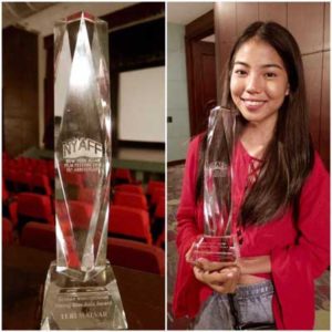 Teri Malvar proudly shows her trophy from Moscow to ABS-CBN’s Cinema One Originals team