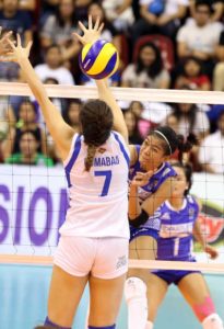 BaliPure’s top hitter Alyssa Valdez will have to sustain her attack, the way she did against Pocari’s Michelle Gumabao and Lutgarda Malaluan. CONTRIBUTED PHOTO 