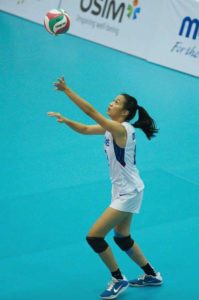 Bea De Leon serves the ball during the Asean University Games volleyball competition in Singapore. De Leon will spearhead the Lady Eagles’ campaign in the Shakey’s V-League Season 13 Collegiate Conference. PHOTO FROM ATENEO LADY EAGLES FACEBOOK PAGE