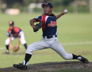 Japanese Miyagi Hiroya pitches in the opening inning during a baseball game against South Korea in the 2016 Pony Baseball International Asia Pacific Zone Championship at the Alabang Golf and Country Club on Thursday. South Korea won, 3-1. PHOTO BY RUSSEL PALMA