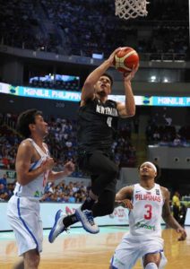 Tai Webster of New Zealand Drives on Jeff Chan and Ray Parks of Gilas Pilipinas during the 2016 FIBA qualifying tournament at the SM Mall of Asia Arena in Pasay City.  Photo by Russell Palma