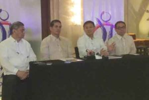 (From left) SBP Executive Director Sonny Barrios, newly elected SBP President Al Panlilio, new SBP Chairman Senator Sonny Angara and new Vice Chairman Robbie Puno during the association’s national congress at the Dusit Hotel in Makati City. CONTRIBUTED PHOTO