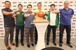 (From Left) Coaches Bo Perasol of FEU, Nash Racela of Adamson, Franz Pumaren, of UST, Boy Sablan of La Salle, and Aldin Ayo and Sandy Arespacochaga of Ateneo pose for a photo during the UAAP Season 79 press conference at the Novotel Hotel on Tuesday. PHOTO BY RUY MARTINEZ