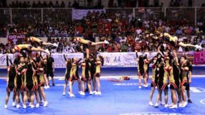 University of Asia & the Pacific displays their winning form to win the seniors cheerleading title of the 44th Women’s National Collegiate Athletic Association (WNCAA) held February 8, 2014, at Ninoy Aquino Stadium in Manila. CONTRIBUTED PHOTO