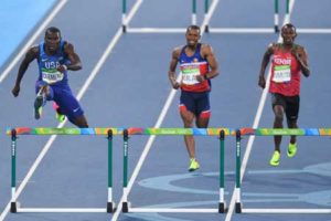 (From left) USA’s Kerron Clement, Philippines’ Eric Cray and Kenya’s Boniface Mucheru Tumuti compete in the Men’s 400m Hurdles Semifinal during the athletics event at the Rio 2016 Olympic Games at the Olympic Stadium in Rio de Janeiro on August 16, 2016. AFP PHOTO