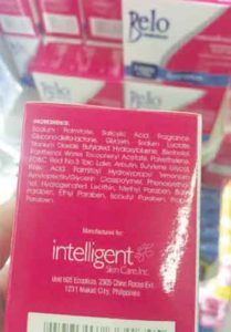 BANNED CHEMICALS A photo of a Belo Essentials product, reportedly from a supermarket in Taguig, listing not only isobutyl paraben, but all five paraben compounds banned by the Food and Drug Administration last year. PHOTO ECOWASTE COALITION