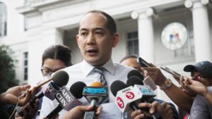 ‘ILLEGAL STRIPPING’ Lawyer Vic Rodriguez, spokesman of former senator Ferdinand Marcos Jr., talks to reporters after filing a seven-page manifestation asking the Supreme Court to take the Commission on Elections to task for defying the tribunal’s order to preserve and protect election data and equipment. He also bared attempts to pressure witnesses in Marcos’ election protest into backing out.