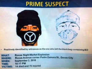 PRIME SUSPECT Image released by the Philippine National Police on Wednesday shows a computerized facial composite (right) and the artist sketch (left) of the prime suspect in Friday night’s blast in Davao City that left 14 dead and 70 wounded. PNA PHOTO 