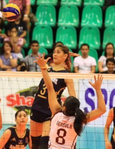 Jaja Santiago (3) towers over Katherine Bersola during a match.  CONTRIBUTED PHOTO