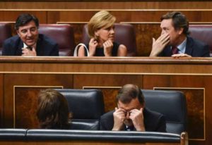 NO CONFIDENCE Spain’s interim Prime Minister, Mariano Rajoy (bottom right), is shown in the Spanish Congress (Las Cortes) on September 2 in Madrid during the third day of a parliamentary investiture debate to vote through a prime minister. Spanish MPs rejected Rajoy’s bid to form a minority government for the second time in three days, setting the country on course for a possible third election in a year. AFP / PEDRO ARMESTRE