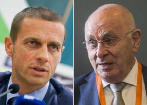 Two candidates for the UEFA presidency, Aleksander Ceferin (left) and Michael van Praag. AFP PHOTO