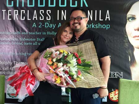 Top Hollywood acting coach Ivana Chubbuck gets a warm welcome to Manila from his pupil film director and Star Magic Artist Training Head Rahyan Carlos