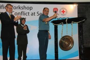 ICRC Regional Delegation Head Christopher Sutter (extreme left) and Deputy Chief of Indonesian Navy opening the workshop