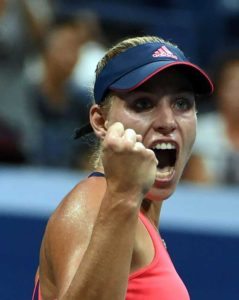 Angelique Kerber of Germany celebrates defeating Caroline Wozniacki of Denmark during their 2016 US Open Women’s Singles semifinal match at the USTA Billie Jean King National Tennis Center in New York on Friday. AFP PHOTO