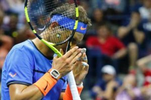 Rafael Nadal of Spain reacts at the end of the match against Lucas Pouille of France during their US Open Men’s Singles match at the USTA Billie Jean King National Tennis Center in New York on Monday. AFP PHOTO