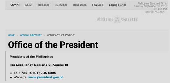 How difficult is it to update a website? Screen grab of the Official Gazette’s Official Directory, on the Office of the President.