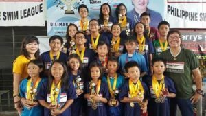 Philippine Swimming League President Susan Papa and Secretary General Maria Susan Benasa with the winners of the Most Outstanding Swimmer in Novice Division award.  CONTRIBUTED PHOTO 