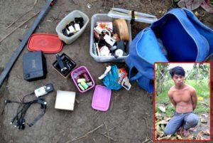 RECOVERED Bomb components were found in the houses of suspected bombers in Mlang, North Cotabato [main photo] where Jokrie Andong Buisan [inset] was arrested. PHOTO COURTESY OF THE COTABATO PROVINCIAL POLICE OFFICE