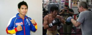 Johnriel Casimero CONTRIBUTED PHOTO and Zou Shiming of China trains with Freddie Roach during a work out at Wild Card Boxing Club ahead of Shiming ‘s six-round bout against Jesus Ortega on July 11, 2013 in Hollywood, California. AFP PHOTO