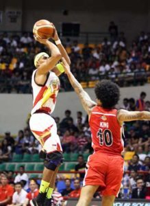 Arwind Santos of San Miguel Beer hits a jumper against Keala King of Blackwater during the Philippine Basketball Association Governors’ Cup elimination round at the Alonte Sports Arena, Binan Laguna. CONTRIBUTED PHOTO