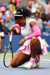 Serena Williams of the US reacts after losing a point against Yaroslava Shvedova of Kazakhstan during their US Open Women’s Singles match at the USTA Billie Jean King National Tennis Center in New York on Tuesday. AFP PHOTO