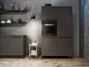 The Tall Cabinet Ensembles is a combination of numerous cabinets with closed doors and open shelves that can be equipped with ovens and dishwashers