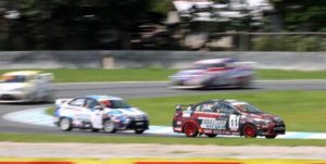 Carlos Loinaz leads the pack in the first race of the centerpiece Super Sporting class of the third leg of the 2016 Vios Cup held at the Clark International Speedway in Pampanga on Saturday. Jette Calderon took the second race of the Super Sporting class.  PHOTO BY RUSSELL PALMA 