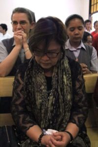 Sen. Leila de Lima prays during a Mass held at the Catholic Bishops’ Conference of the Philippines. PHOTOS BY BOB DUNGO JR. 