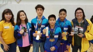 Philippine Swimming League President Susan Papa and Secretary General Maria Susan Benasa with Diliman Preparatory School swimmers, who won medals in the 2016 Buccaneer Invitational Swimming Championship held in Tokyo, Japan. CONTRIBUTED PHOTO